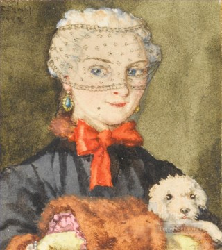 Konstantin Somov Painting - lady with lapdog Konstantin Somov